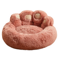 Load image into Gallery viewer, Paw-Shaped Calming Pet Bed Features Infographic Showing Soft Plush Fabric and Non-Slip Bottom | GraviPaw