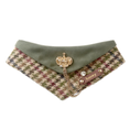 Load image into Gallery viewer, GraviPaw Royal Crown Pet Bandana – Houndstooth Tweed and Sage Green Velvet with Gold Crown Brooch and Personalized Leather Name Tag