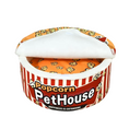 Load image into Gallery viewer, Popcorn Bucket Cat Cave Bed Product View – Red and White Striped Popcorn PetHouse Cylinder with Hinged White Plush Lid | GraviPaw
