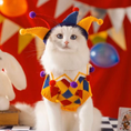 Load image into Gallery viewer, Clown Costume Cat Sweater with Pom-Poms – Warm Knitted Cat Outfit for Fall & Winter