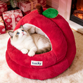 Load image into Gallery viewer, Apple-Shaped Plush Cat Cave Bed – Warm Fully Enclosed Sleeping Nest for Cats & Small Dogs