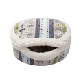 Load image into Gallery viewer, Nordic Patchwork Cat Cave Bed Side View Showing Dome Shape, Side Entrance and Patchwork Pattern | GraviPaw