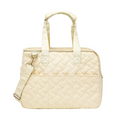 Load image into Gallery viewer, Breathable Pet Carrier Tote Bag cream quilted fabric with geometric pattern and crossbody strap | GraviPaw