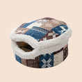 Load image into Gallery viewer, Nordic Patchwork Plush Cat Cave Bed – Cozy Semi-Enclosed Sleeping Nest for Cats & Small Dogs