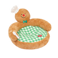Load image into Gallery viewer, Gingerbread Hug Pet Sofa Bed Product View with Chef Hat Backrest and Green Plaid Cushion | GraviPaw
