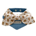 Load image into Gallery viewer, Blue bow gingerbread print pet bandana collar on white background for small to medium dogs and cats