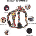 Load image into Gallery viewer, Floral dog harness product information diagram showing handle clip and reflective strip