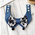 Load image into Gallery viewer, Black and white cartoon bow pet bandana collar with black pom-poms detail view