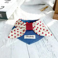 Load image into Gallery viewer, Cute denim heart bow pet collar styled on white wooden surface for Valentine's Day