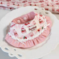 Load image into Gallery viewer, Pink strawberry and milk bottle print pet collar with ruffle and ribbon details