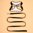 Load image into Gallery viewer, Daisy bloom dog harness and matching black leash set flat lay
