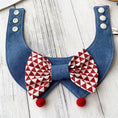 Load image into Gallery viewer, Red white diamond bow tie pet collar with pom-pom detail flat lay