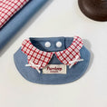 Load image into Gallery viewer, Double-collar red check pet bandana with denim base and small bow details