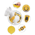 Load image into Gallery viewer, Close up of yellow dog harness showing quick release buckle d-ring attachment and reflective stitching details