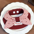 Load image into Gallery viewer, Wine red structured pet collar with red gingham plaid bow on white plate