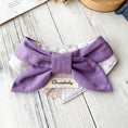 Load image into Gallery viewer, Soft cotton lavender bow pet collar with delicate floral pattern lifestyle shot