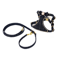 Load image into Gallery viewer, Luxury black tweed dog harness and matching leash set product shot