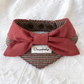 Load image into Gallery viewer, Classic houndstooth bandana pet collar with red bow and snap-button closure