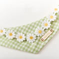 Load image into Gallery viewer, Detail of plush embroidered white daisies along the edge of green gingham pet bandana