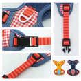 Load image into Gallery viewer, dog harness detail close up showing breathable fabric adjustable straps and durable metal buckle