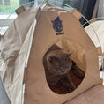 Load image into Gallery viewer, Close-up of a cat curled up inside the Gravipaw cat tent bed