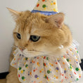 Load image into Gallery viewer, Cat wearing a colorful polka dot party hat and dress.