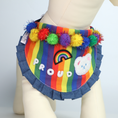 Load image into Gallery viewer, Close-up of multicolor glitter pom-poms on handmade Pride pet bandana