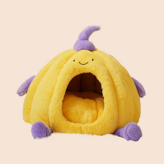 Pumpkin Cozy Cat Cave Bed – Soft Plush Hideaway for Cats
