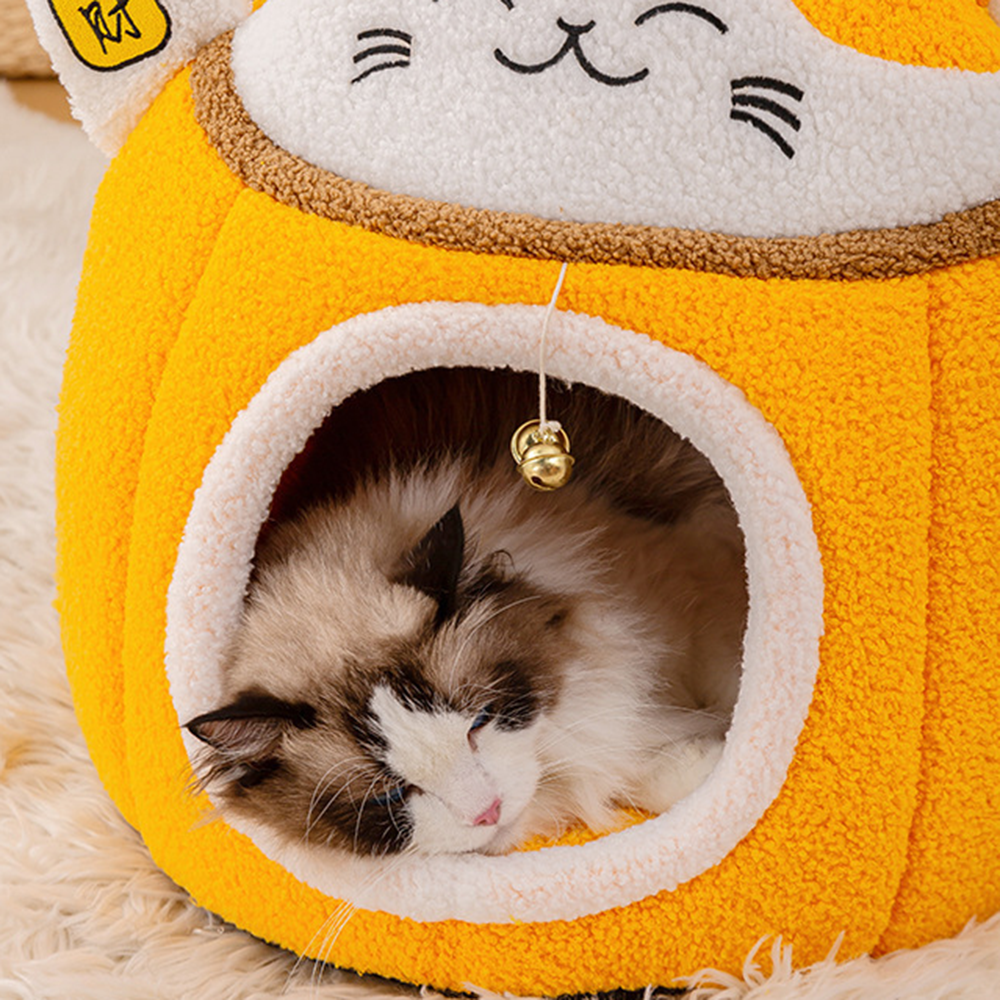 Lucky Cat Plush Cave Bed – Soft Enclosed Sleeping House for Cats & Small Dogs