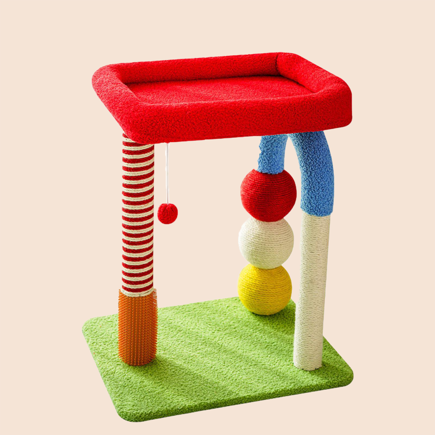 Colorful Compact Cat Climbing Tree with Elevated Bed and Scratching Posts