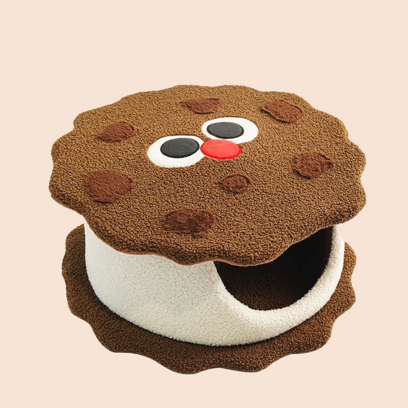 Biscuit-Shaped Enclosed Cat Bed – Warm Cozy Cave Bed for Indoor Cats & Small Dogs