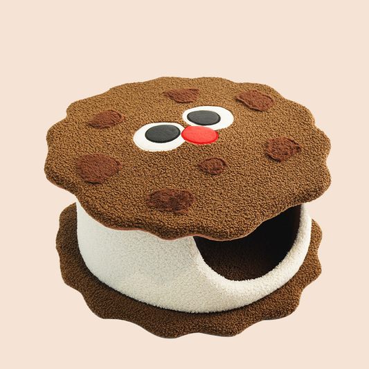 Biscuit-Shaped Enclosed Cat Bed – Warm Cozy Cave Bed for Indoor Cats & Small Dogs