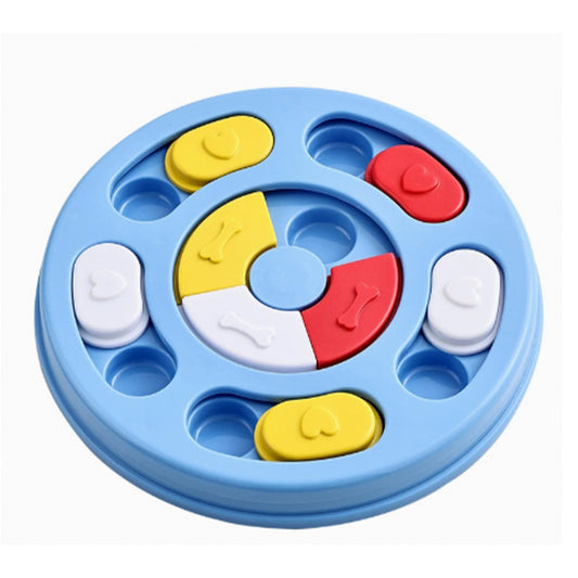 Blue Interactive Dog Puzzle Feeder Toy with Rotating Sections and Treat Hiding Slots | GraviPaw