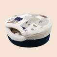 Load image into Gallery viewer, Nordic Patchwork Plush Cat Cave Bed – Cozy Semi-Enclosed Sleeping Nest for Cats & Small Dogs
