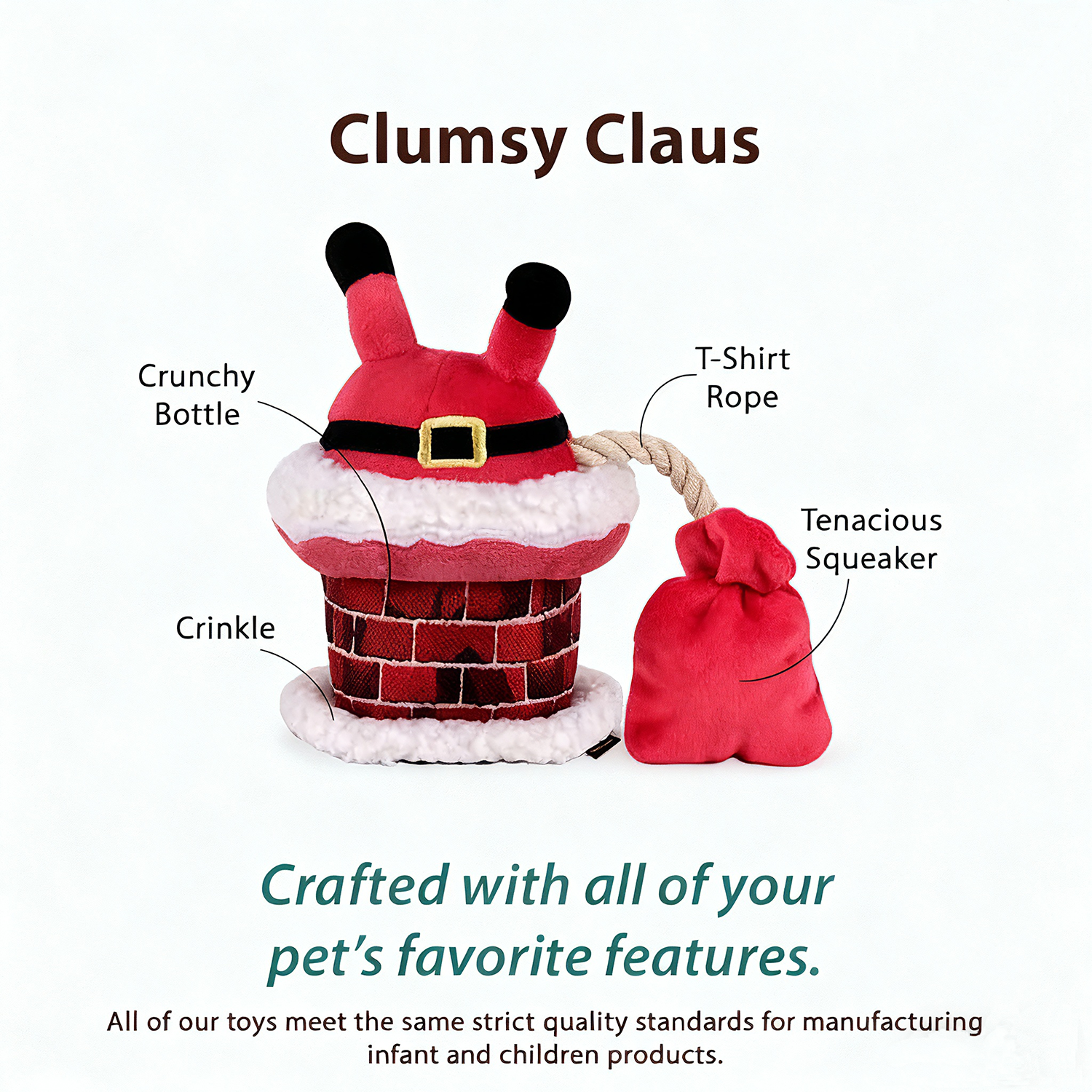 Christmas Santa Plush Dog Toy – Durable Squeaky & Crinkle Toy with Rope | Eco-Friendly Holiday Gift