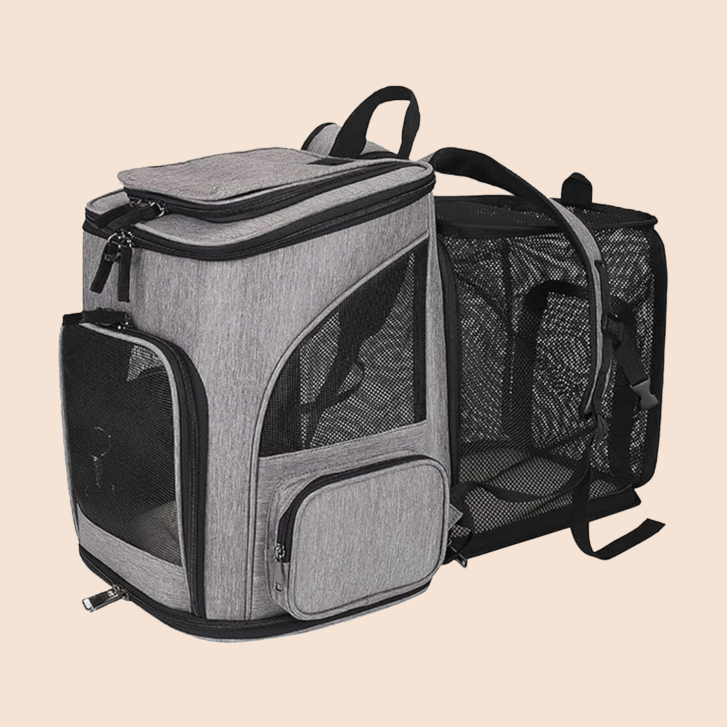 Expandable Breathable Pet Backpack Carrier for Cats and Small Dogs, Foldable Travel Pet Backpack with Mesh Ventilation