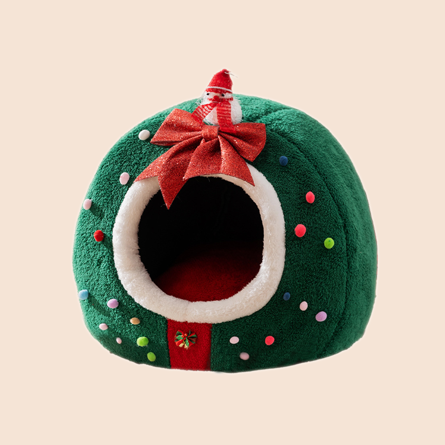 Christmas Tree Cozy Pet Cave – Warm Plush Semi-Enclosed Bed for Cats & Small Dogs | Holiday Gift Nest