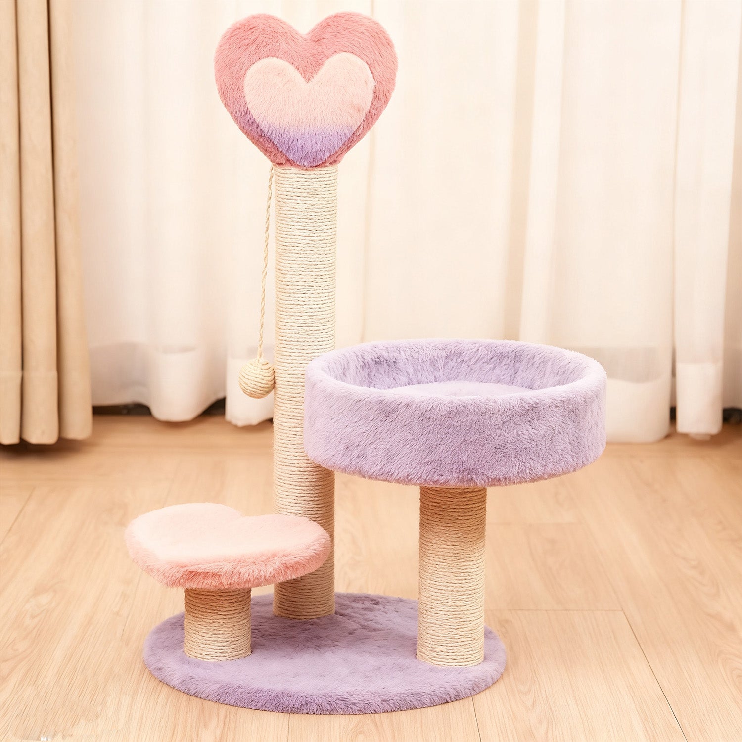 Plush Heart Cat Tower | Soft Multi-Level Scratching Post & Cozy Rest Bed for Cats