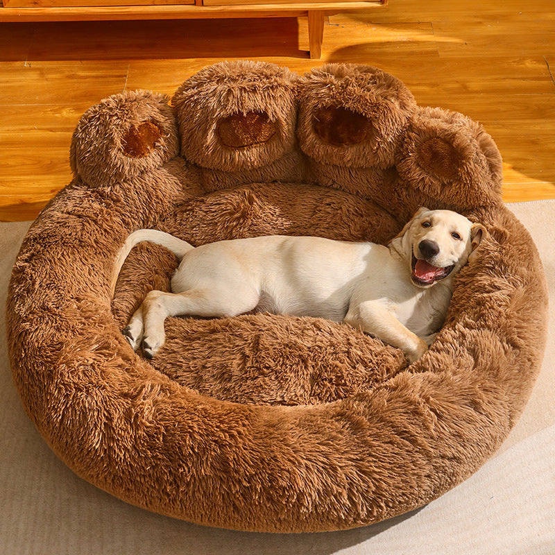 Paw-Shaped Plush Pet Bed Anti-Slip Warm Calming Bed for Cats & Small Dogs