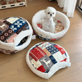 Load image into Gallery viewer, Nordic Patchwork Plush Cat Cave Bed – Cozy Semi-Enclosed Sleeping Nest for Cats & Small Dogs
