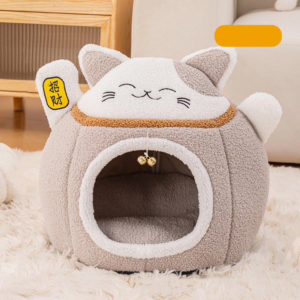 Lucky Cat Plush Cave Bed – Soft Enclosed Sleeping House for Cats & Small Dogs