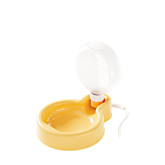 Balloon-Shaped Foldable Pet Water Bottle open - yellow round balloon top with curved drinking bowl | GraviPaw