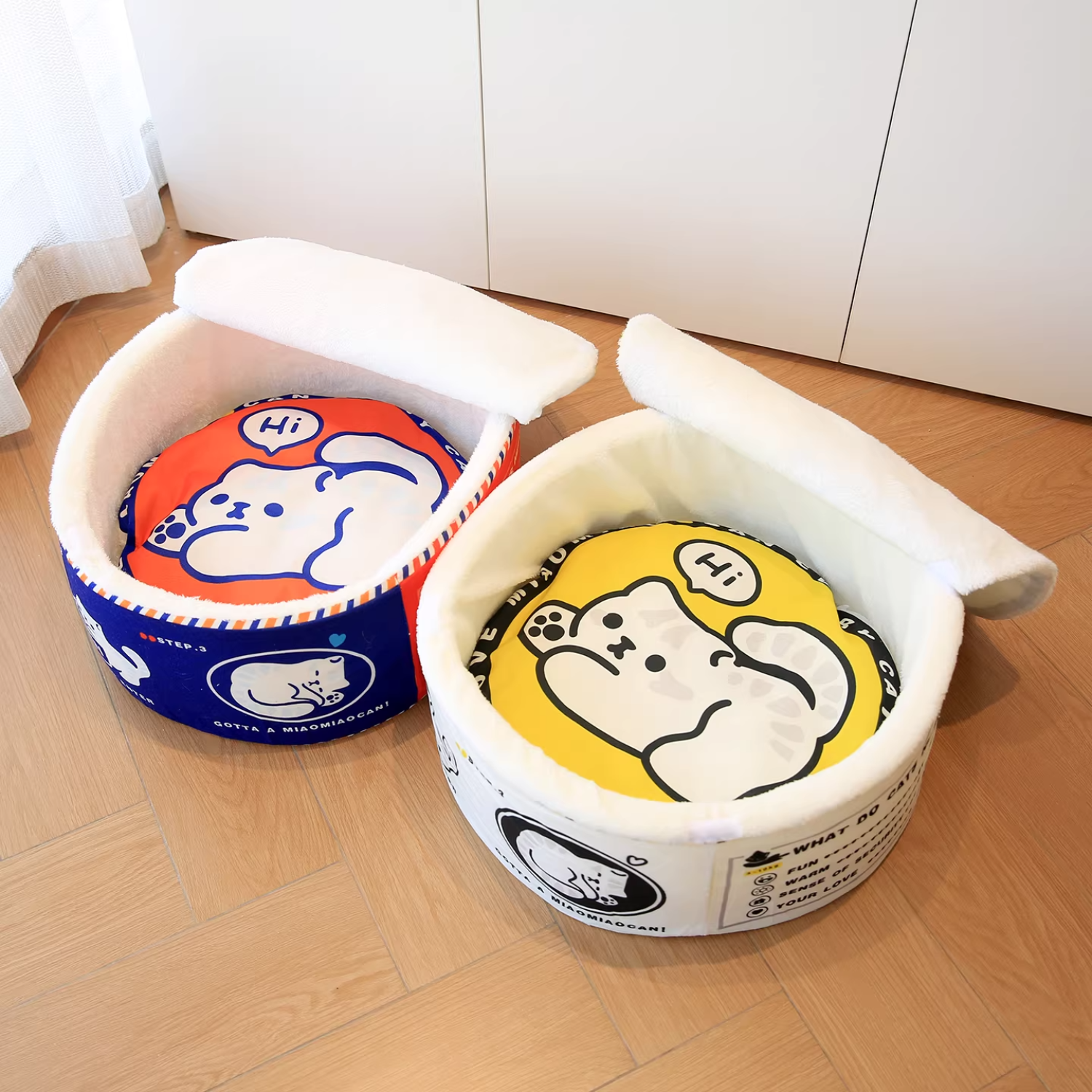 Canned Food Style Plush Cat Bed – Cozy Round Sleeping Nest with Cushion for Cats & Small Dogs