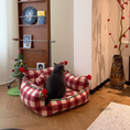 Load image into Gallery viewer, Christmas Plaid Plush Pet Sofa Bed – Thickened Warm Dog & Cat Couch with Raised Backrest

