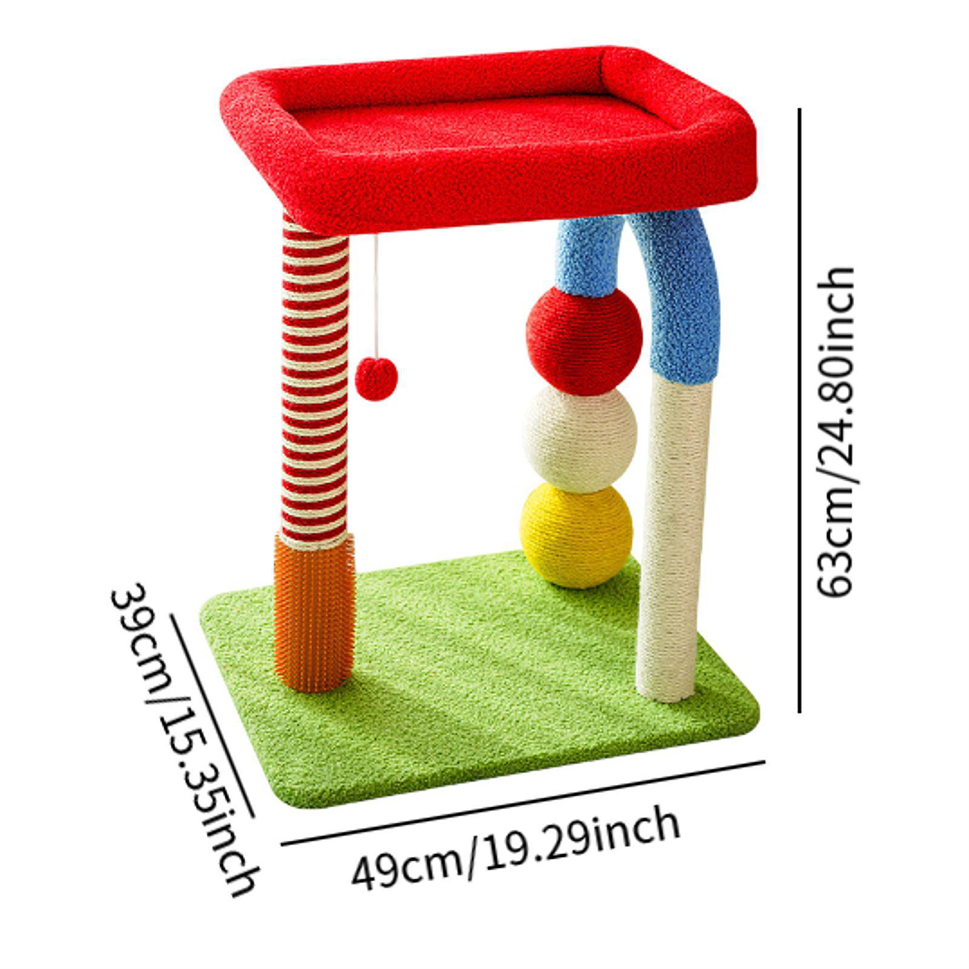 Colorful Compact Cat Climbing Tree with Elevated Bed and Scratching Posts