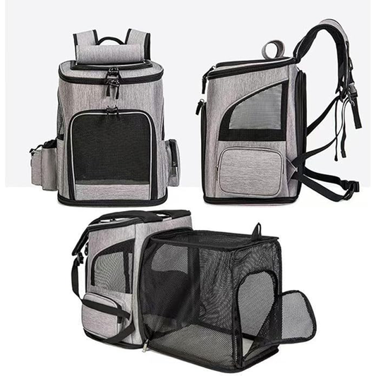 Expandable Breathable Pet Backpack Carrier for Cats and Small Dogs, Foldable Travel Pet Backpack with Mesh Ventilation