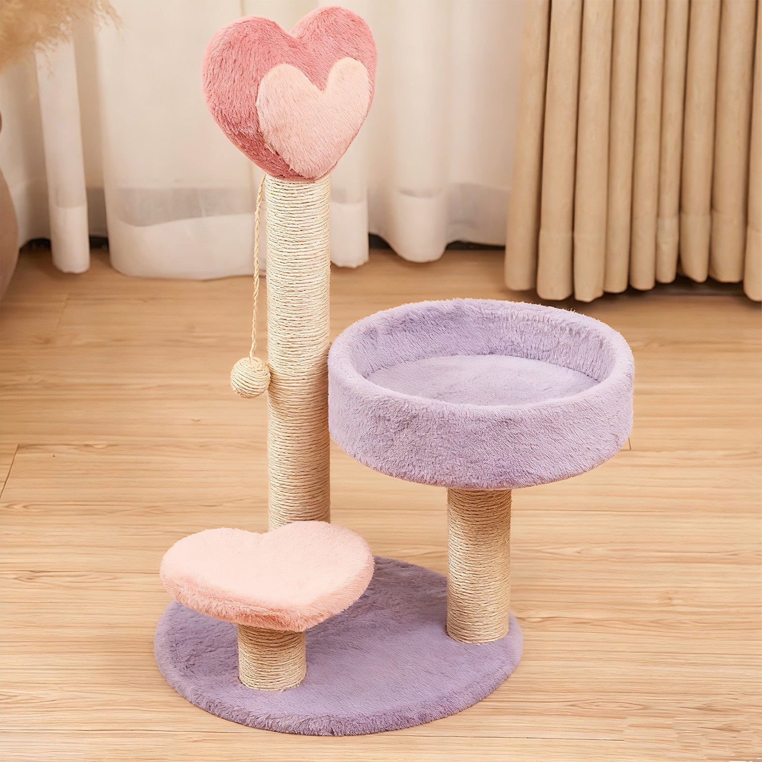Plush Heart Cat Tower | Soft Multi-Level Scratching Post & Cozy Rest Bed for Cats