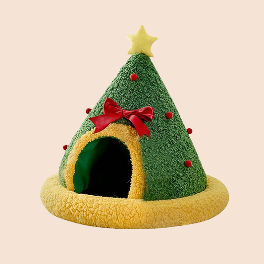 Christmas Tree Cat Cave Bed – Cozy Winter Hideaway with Removable Cushion | Holiday Pet House for Cats & Small Dogs
