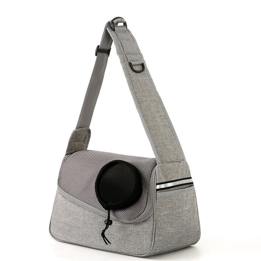 Gray Oxford Pet Crossbody Carrier with Round Mesh Head Window and Adjustable Shoulder Strap | GraviPaw