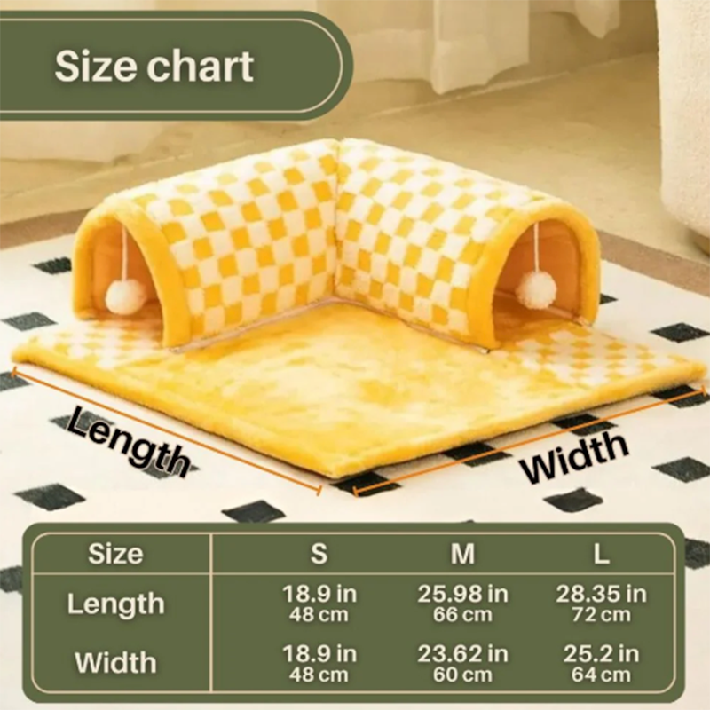 2-in-1 Plush Cat Tunnel Bed with Mat – Soft Foldable Play & Sleep Nest